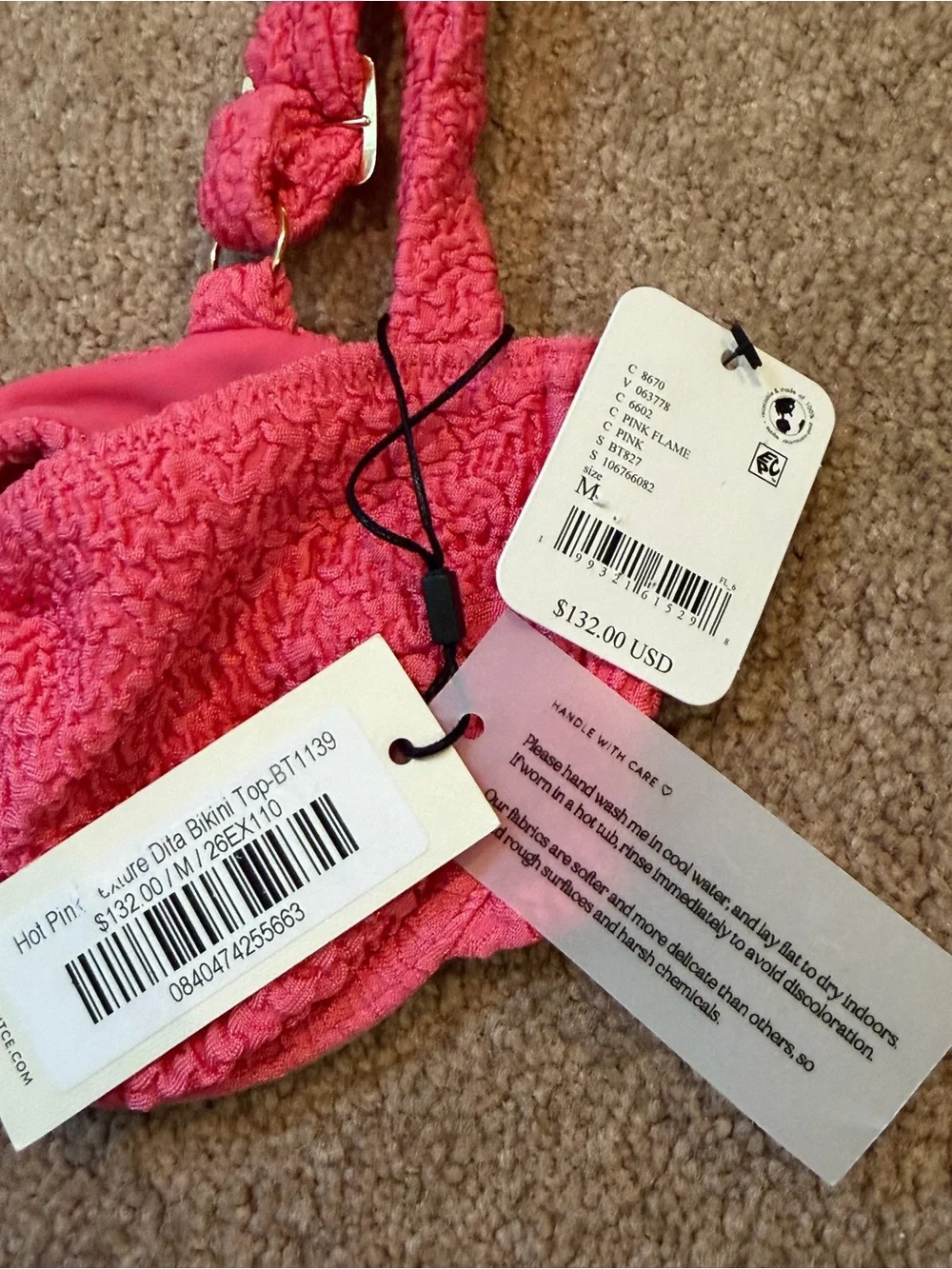 NWT new medium free people montce dita bikini top pink texture underwire Demi